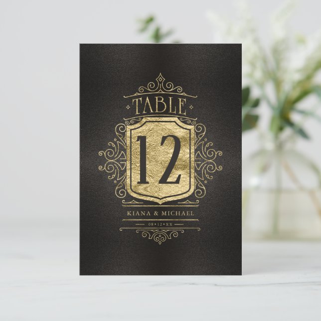 Invitación Número de tabla de Boda de oro filigrí fino ID871 (Anverso de pie)