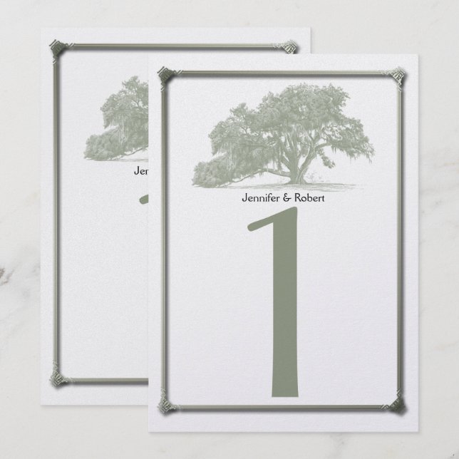 Invitación Número de tabla de Boda de plantación de roble (Anverso / Reverso)