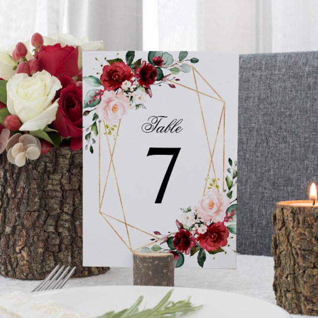 Invitación Número de tabla de Boda de Rosa Rubor rosa y borgo (Subido por el creador)