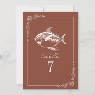Invitación Número de tabla de Boda de Terracotta de pescado r