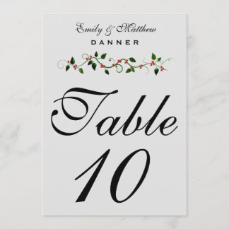 Invitación Número de tabla de Boda de vacaciones de diciembre