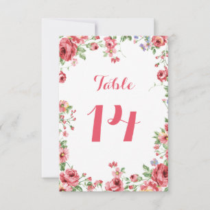 Invitación Número de tabla de Boda floral de acuarela