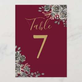 Invitación Número De Tabla De Boda Floral De Gótico De Borgoñ