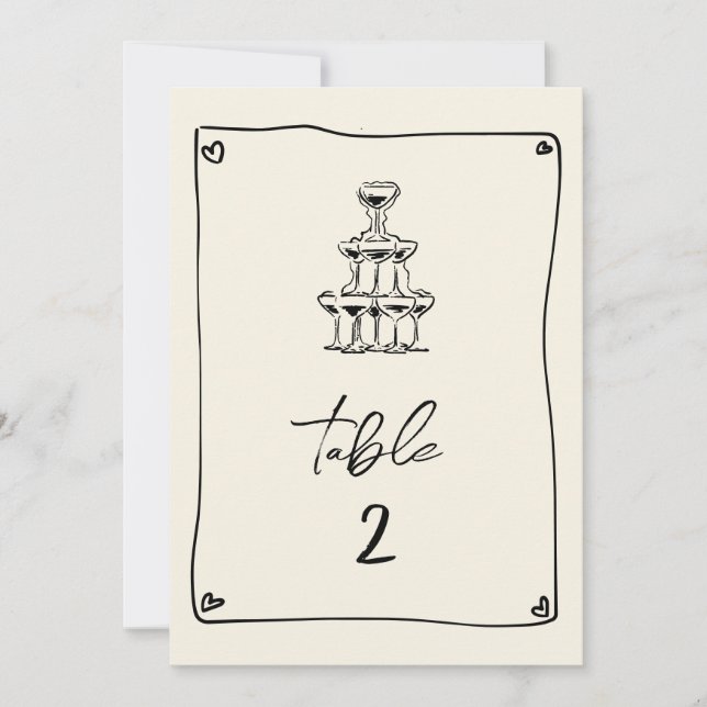 Invitación Número de tabla de Boda manuscrito retro (Anverso)