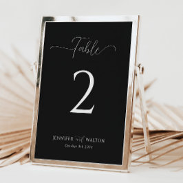 Invitación Número de tabla de boda negro simple y elegante