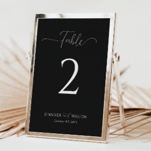 Invitación Número de tabla de boda negro simple y elegante