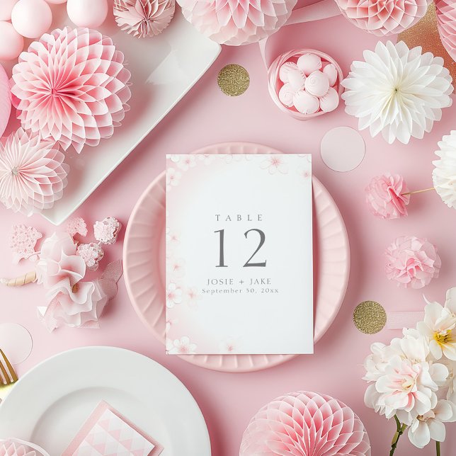 Invitación Número de tabla de boda Pastel Pink Cherry Blossom (Gentle Pastel Pink Cherry Blossom wedding reception meal Table Number Cards. )