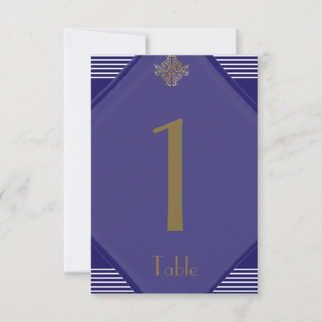 Invitación Número de tabla de Boda posh de Navy Art Deco (Anverso)
