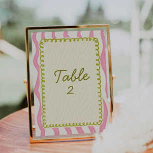 Invitación Número de tabla de Boda rosa y verde moderno y cap