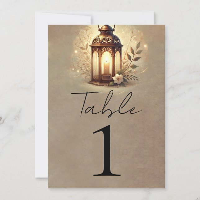 Invitación Número de tabla de Boda Rústico de Linterna brilla (Anverso)
