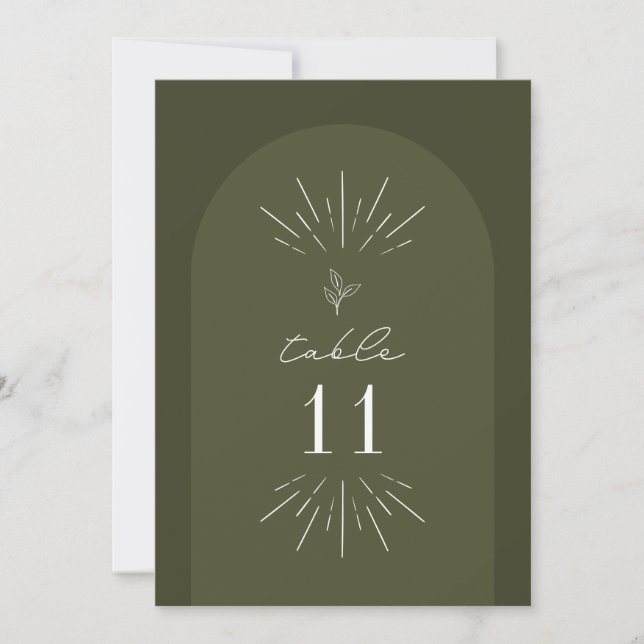 Invitación Número de tabla de Boda verde de la línea de arca (Anverso)