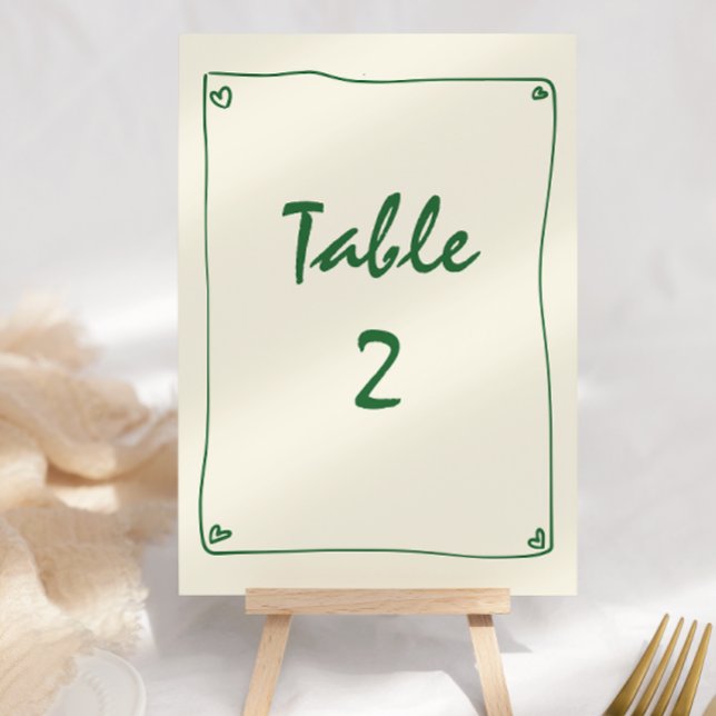 Invitación Número de tabla de Boda verde manuscrito retro (Subido por el creador)