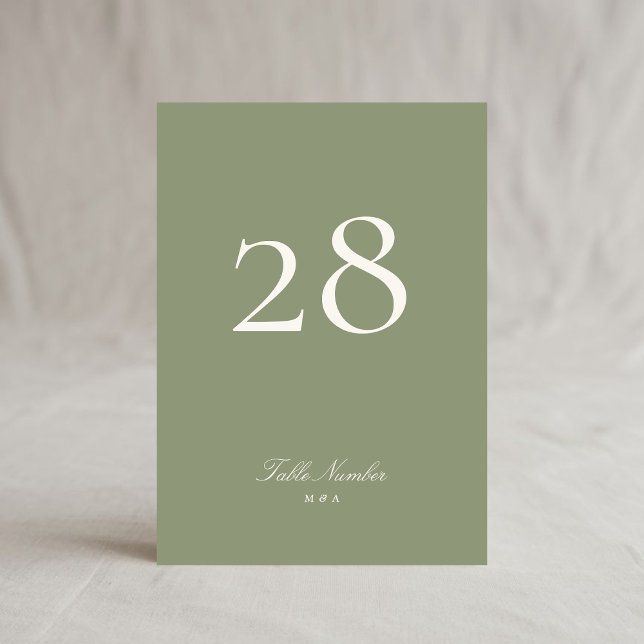 Invitación Número de tabla de Boda verde sabio tradicional (Subido por el creador)