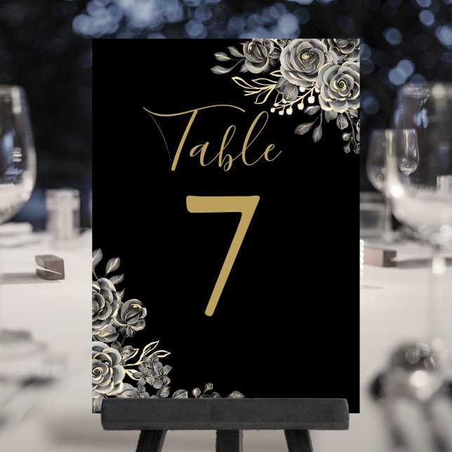 Invitación Número De Tabla De Bodas Góticos Negros Y Oro (Black And Gold Gothic Wedding Table Number)