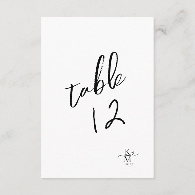 Invitación Número de tabla de caligrafía de amor Negro B&W ID (Reverso)