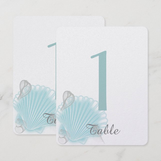 Invitación Número de tabla de casamiento de Blue Seashell Bea (Anverso / Reverso)