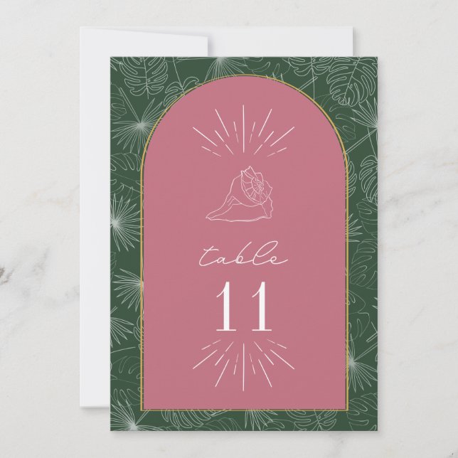 Invitación Número de tabla de casamiento de Seashell Palm Bea (Anverso)