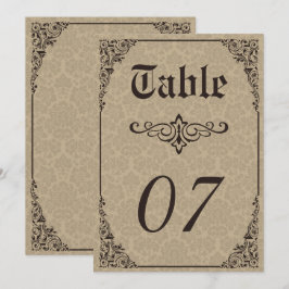 Invitación Número de tabla de casamiento gótico-beige de dama