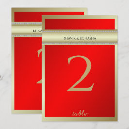 Invitación Número de tabla de damascos indios rojo y dorado