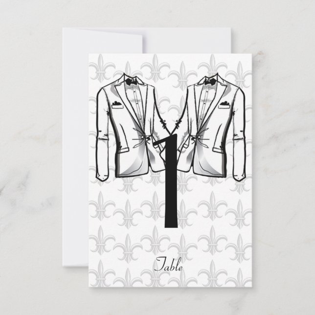 Invitación Número de tabla de dos Bodas gays de Tuxedo Groom (Anverso)