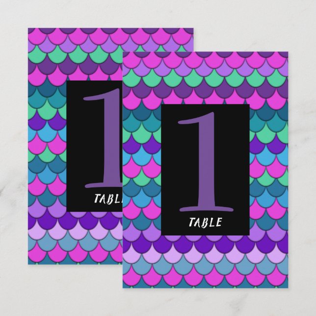 Invitación Número de tabla de Fiesta de sirena multicolor (Anverso / Reverso)