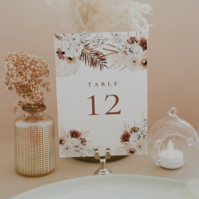 Invitación Número de tabla de flores de Boho Pampas (Subido por el creador)