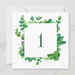 Invitación Número de tabla de follaje verde. Boda de verde
