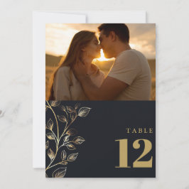 Invitación Número de tabla de fotos de la floral dorada moder