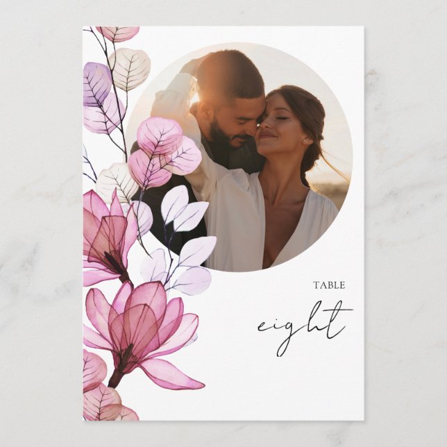 Invitación Número de tabla de fotos de Rosa de flores transpa (Anverso)