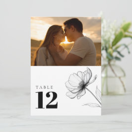 Invitación Número de tabla de fotos floral elegante y minimal