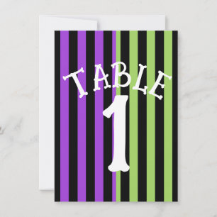 Invitación Número de tabla de franjas de Halloween verde púrp