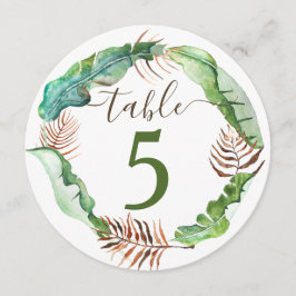 Invitación Número de tabla de hojas de plátano verdes