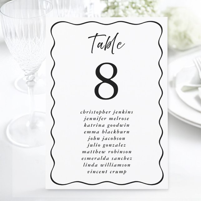 Invitación Número de tabla de invitado de marco ondulado de l (Wedding Seating List Wavy Frame Guest Table Number)