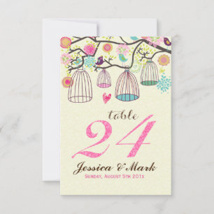 Invitación Número de tabla de jaulas de aves colgantes y flor