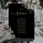 Invitación Número de tabla de los Rosas florales góticos<br><div class="desc">Estos elegantes números de mesa de rosas florales en boda gótico negro y dorado se pueden personalizar con el plan de asientos de sus huéspedes en una tipografía de moda. Las tarjetas se imprimen en la parte delantera y trasera (de doble cara). Diseñado por Thisisnotme©</div>