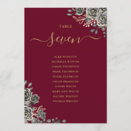 Invitación Número de tabla de los Rosas florales góticos