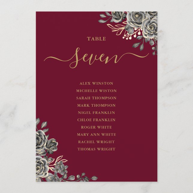 Invitación Número de tabla de los Rosas florales góticos (Anverso)