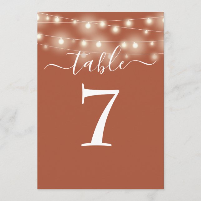 Invitación Número de tabla de luces de cadena de terracota (Anverso)