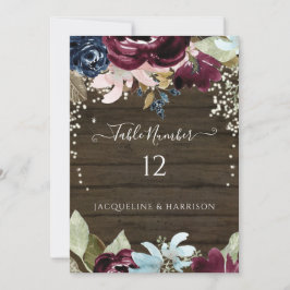 Invitación Número de tabla de luces ruidosas florales de la M