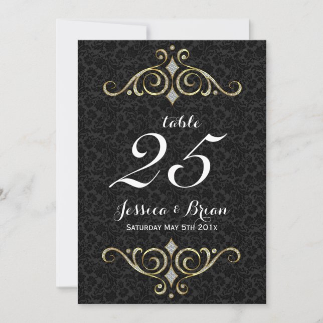 Invitación Número De Tabla De Ornamentos De Oro Y Negro (Anverso)