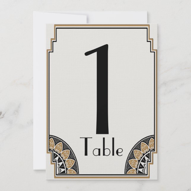 Invitación Número de tabla de oro de Art Deco (Anverso)