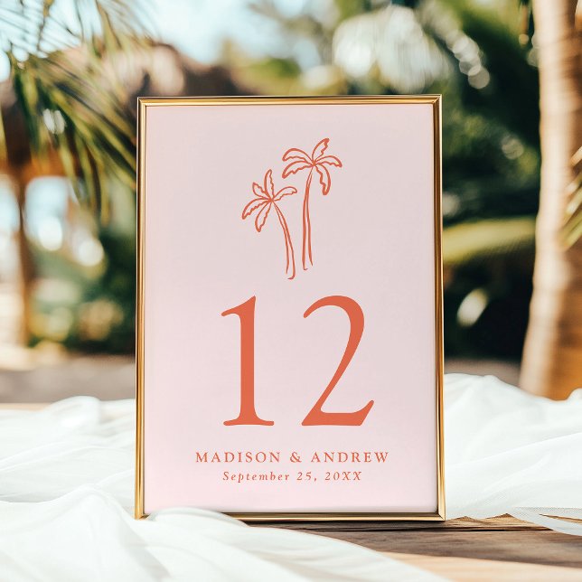 Invitación Número de tabla de palmeras dibujadas a mano Boda  (Subido por el creador)