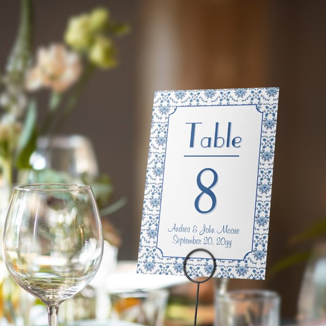 Invitación Número de tabla de patrón azul de Chinoiserie Delf (Subido por el creador)