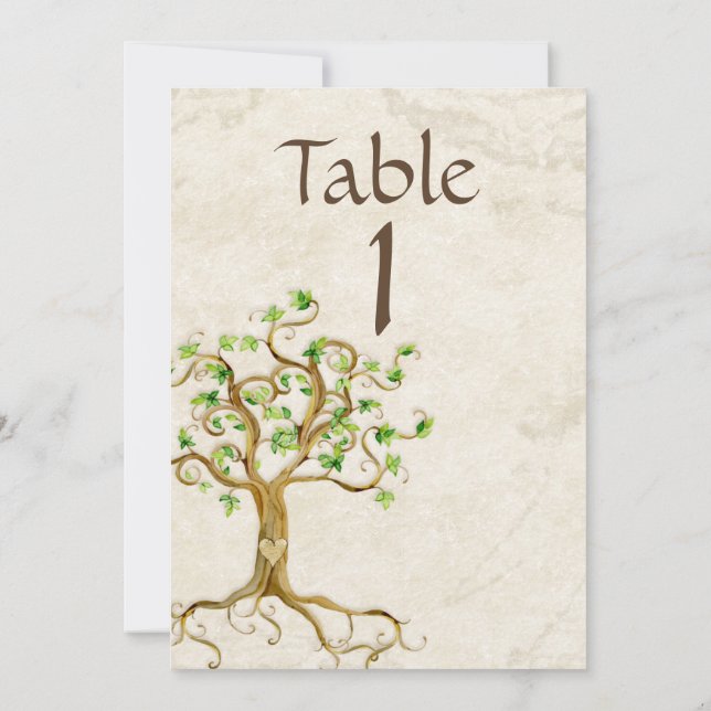 Invitación Número de tabla de pergamino de raíz de árbol sinu (Reverso)
