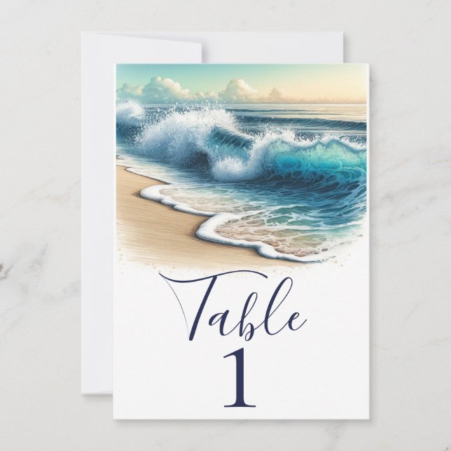 Invitación Número de tabla de playa costera de olas oceánicas (Anverso)