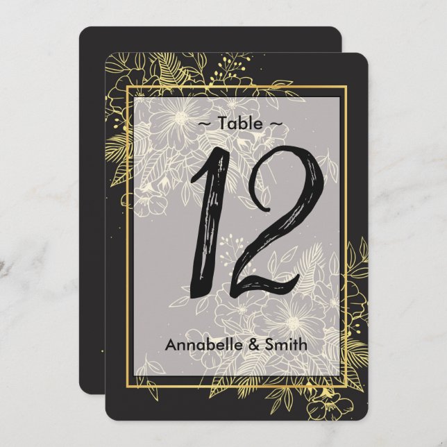 Invitación Número de tabla de Rosas dorados (Anverso / Reverso)