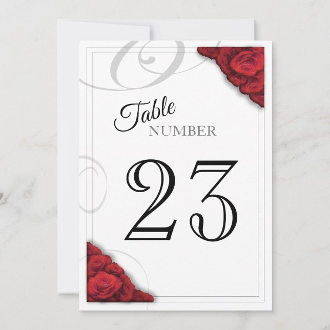 Invitación Número de tabla de rosas rojas (Reverso)