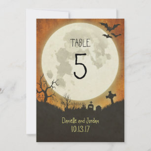 Invitación Número de tabla de un boda de Halloween en naranja