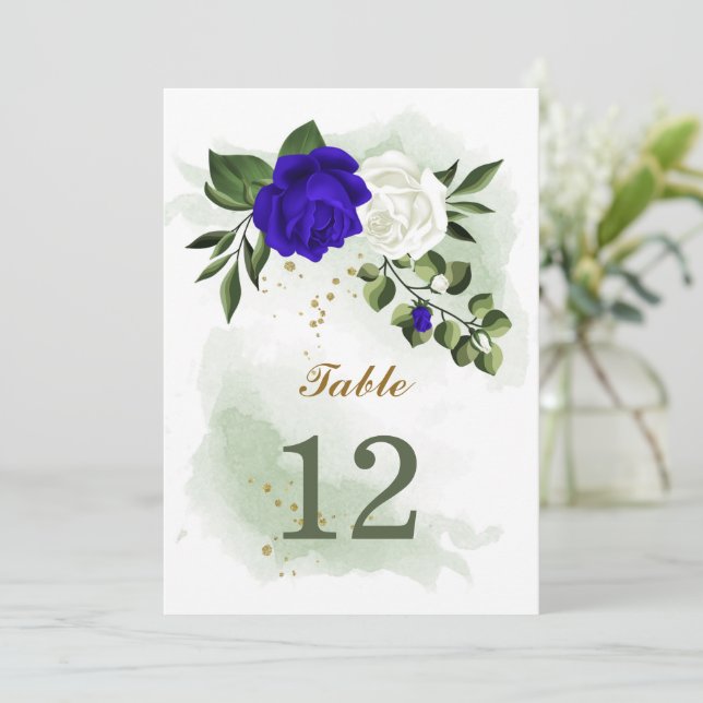 Invitación número de tabla de vegetación floral blanca real (Anverso de pie)