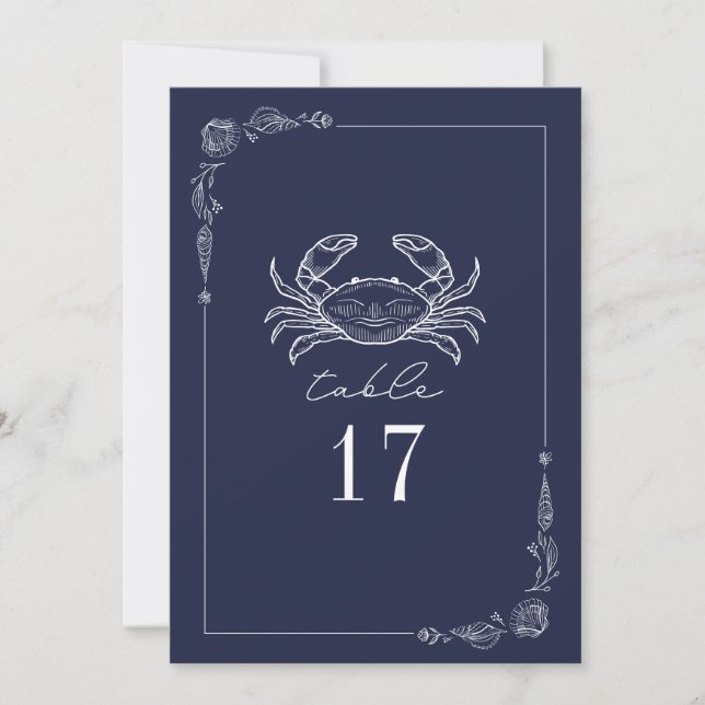 Invitación Número de tabla del Boda azul oscuro del cangrejo  (Anverso)